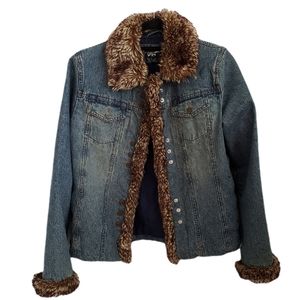 Black Rivet Fur Lined Jean Jacket Medium